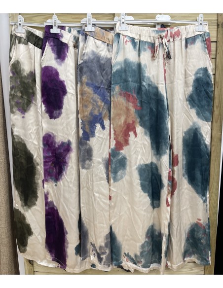 Pantalon recto saten estampado manchas