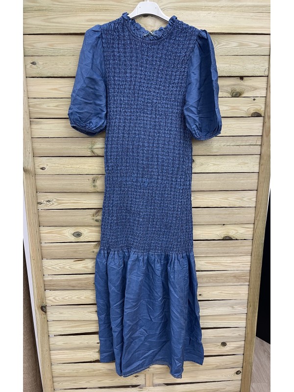 Vestido largo vaquero fruncido