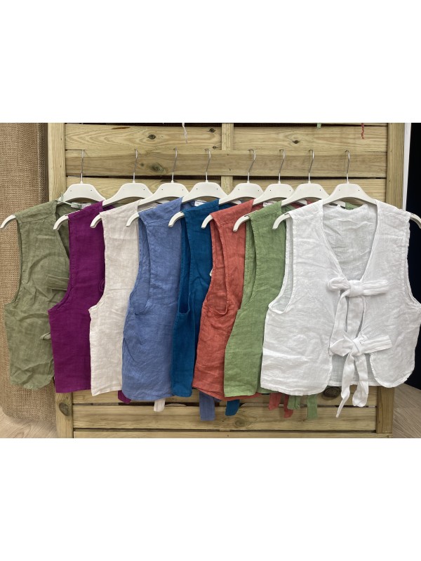 Chaleco de lino doble maxi lazo