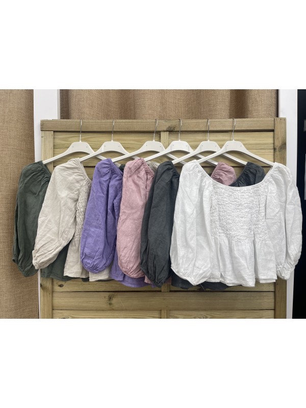 camisa fruncida lino manga abullonada