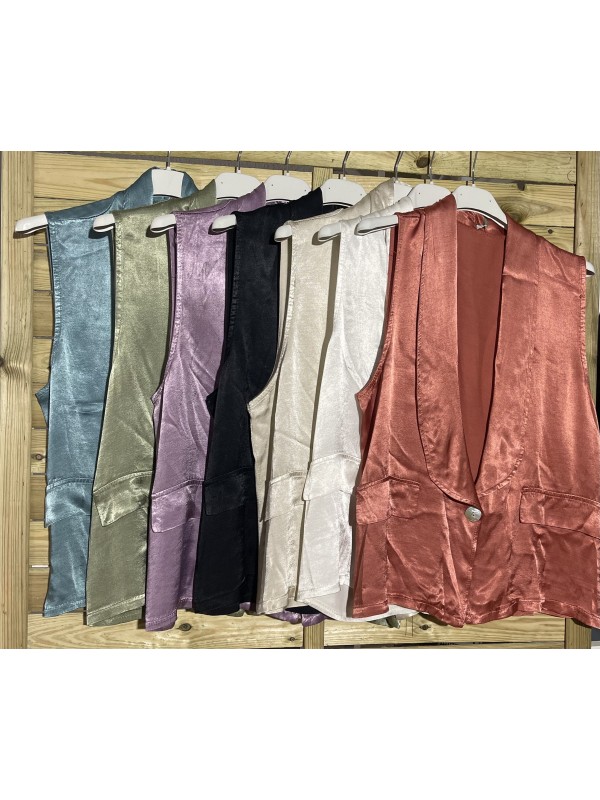 chaleco midi saten falsos bolsillos