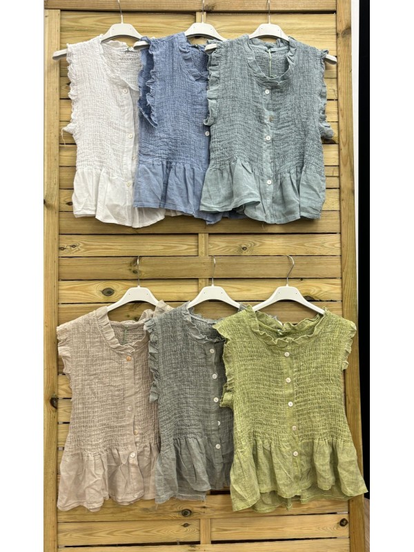 camisa de sisa con botones y fruncida