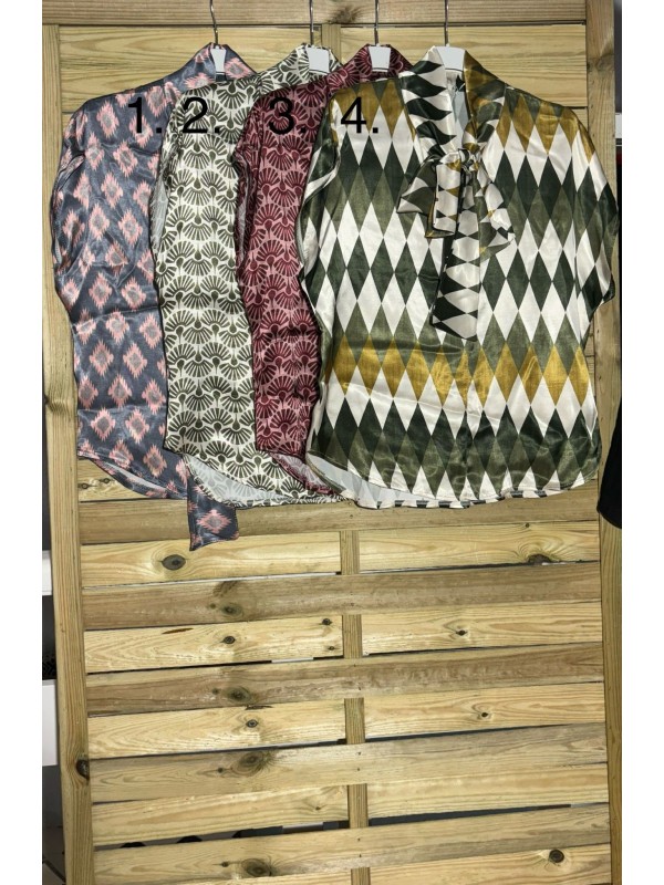 camisa saten manga corta estampada