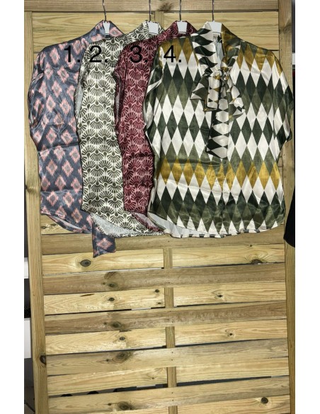 camisa saten manga corta estampada