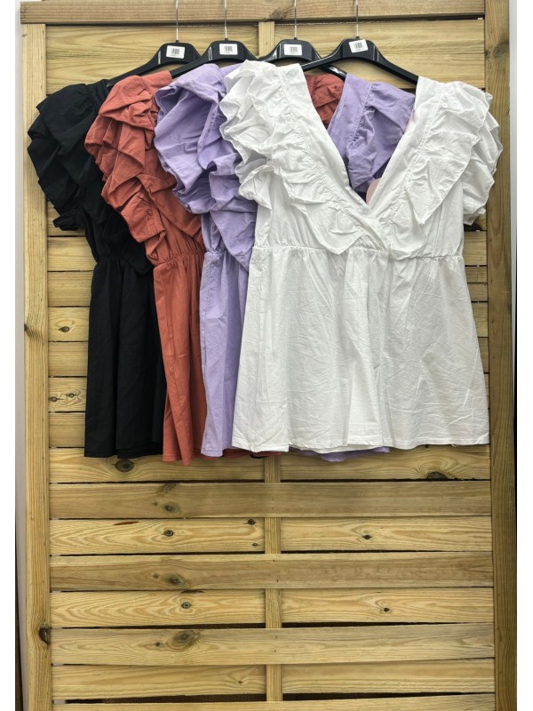 Camisa cuello de pico con volante en sisa