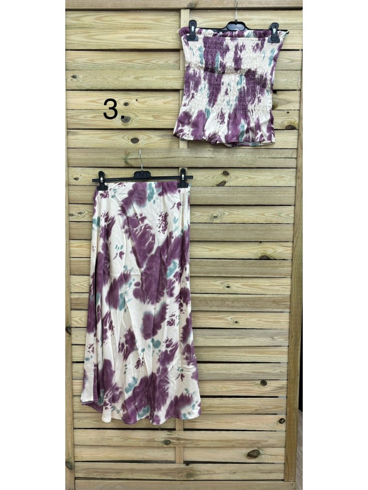 Conjunto saten top fruncido palabra de honor