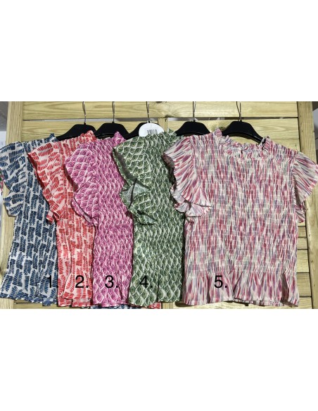 Top de gasa estampado fruncido volantito en sisa