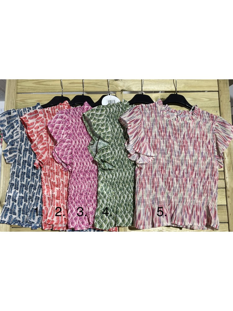 Top de gasa estampado fruncido volantito en sisa