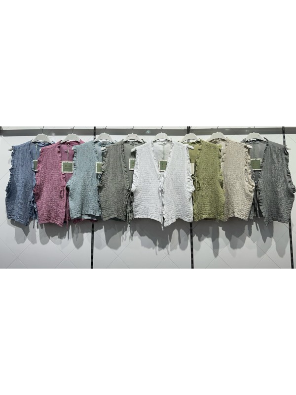 Chaleco de lino parte delantera fruncida con lazos