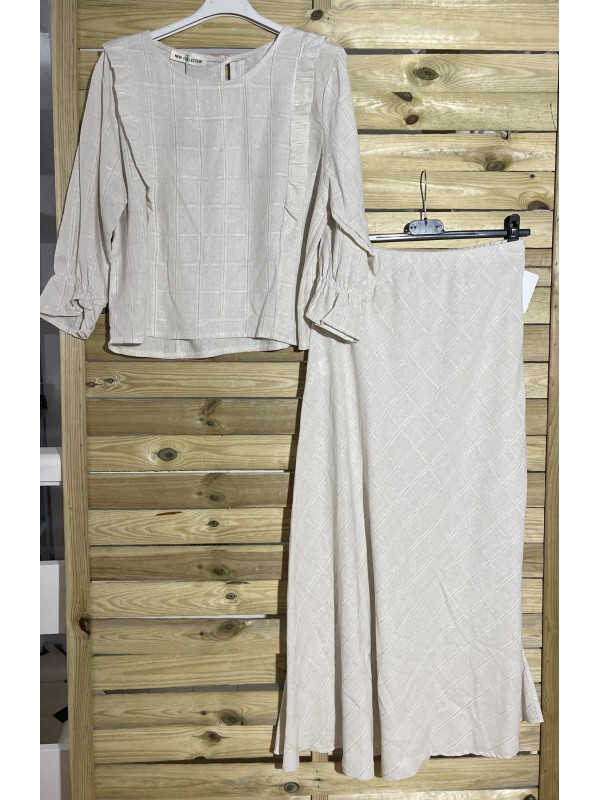 Falda de lino cuadro fino con hilo de brillito