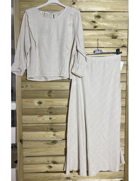 Falda de lino cuadro fino con hilo de brillito