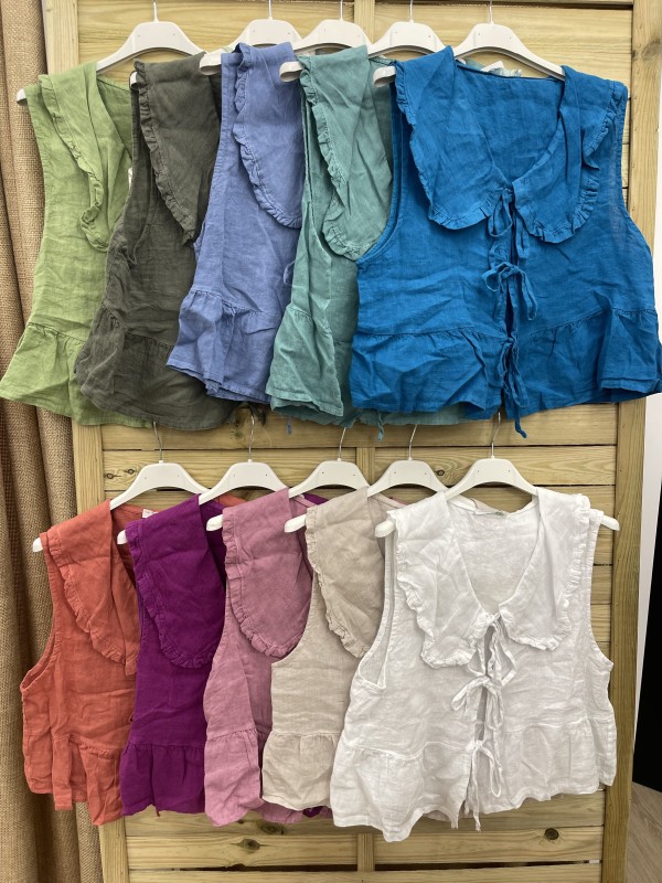 chaleco lino triple lazo maxi cuello