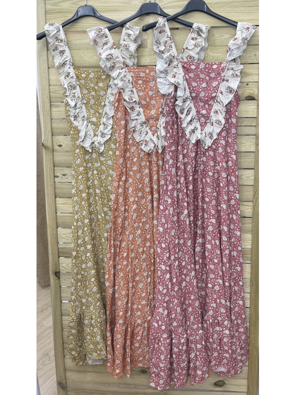 vestido flores volante en pico