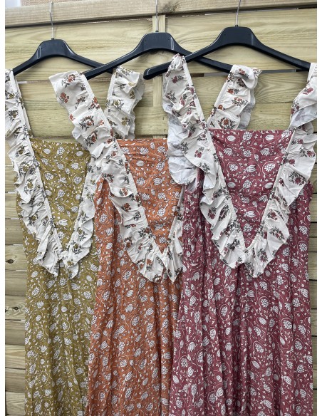 vestido flores volante en pico