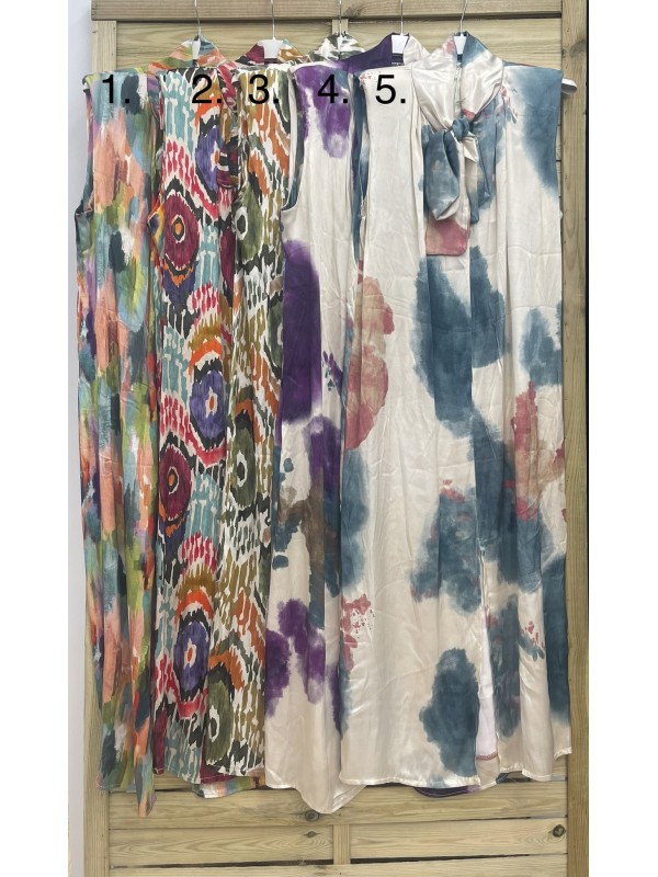 vestido saten con hombreras y lazo