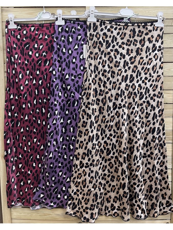 Falda satén mini puntilla leopardo