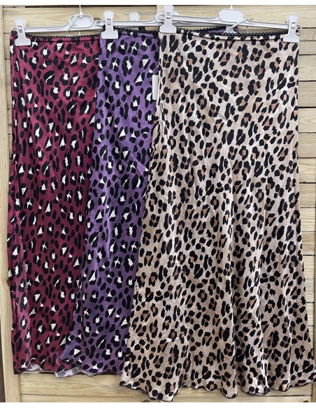 Falda satén mini puntilla leopardo