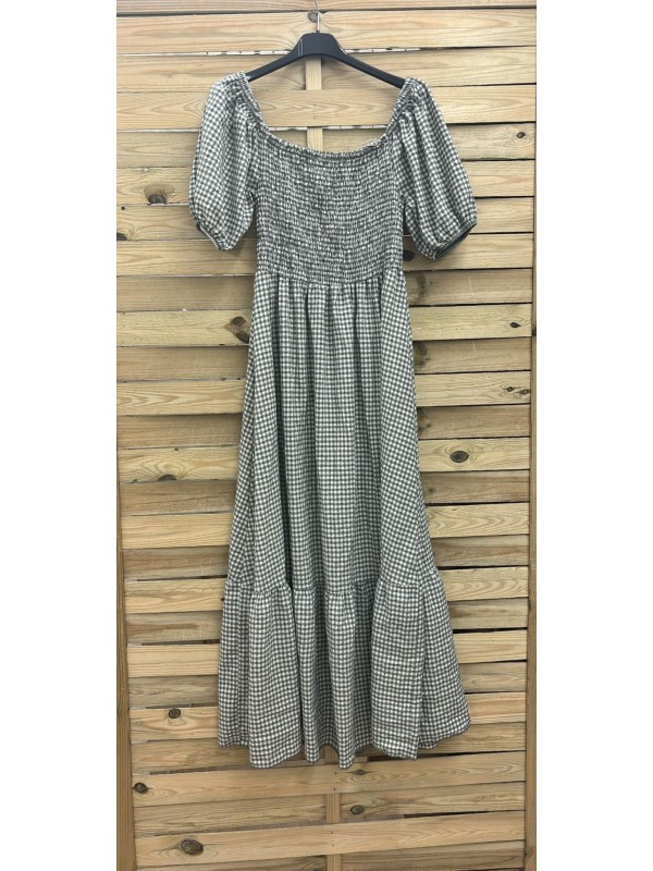 Vestido vichy con frunce y manga farol