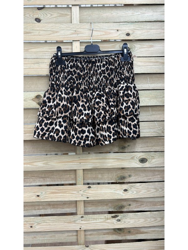 Falda mini leopardo doble volante