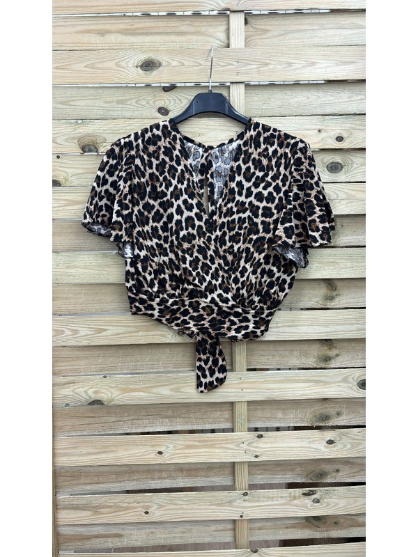 Camisa leopardo cruzada con lazo
