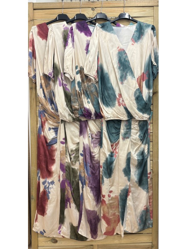 Conjunto de camisa cruzada y falda midi nudo manchas 2