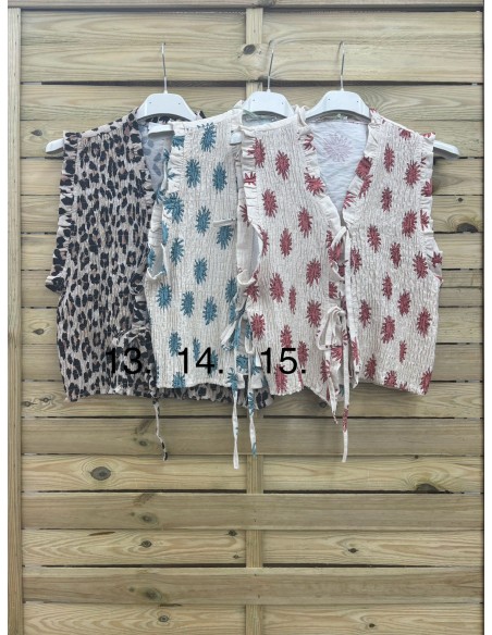 chaleco estampado fruncido lazos