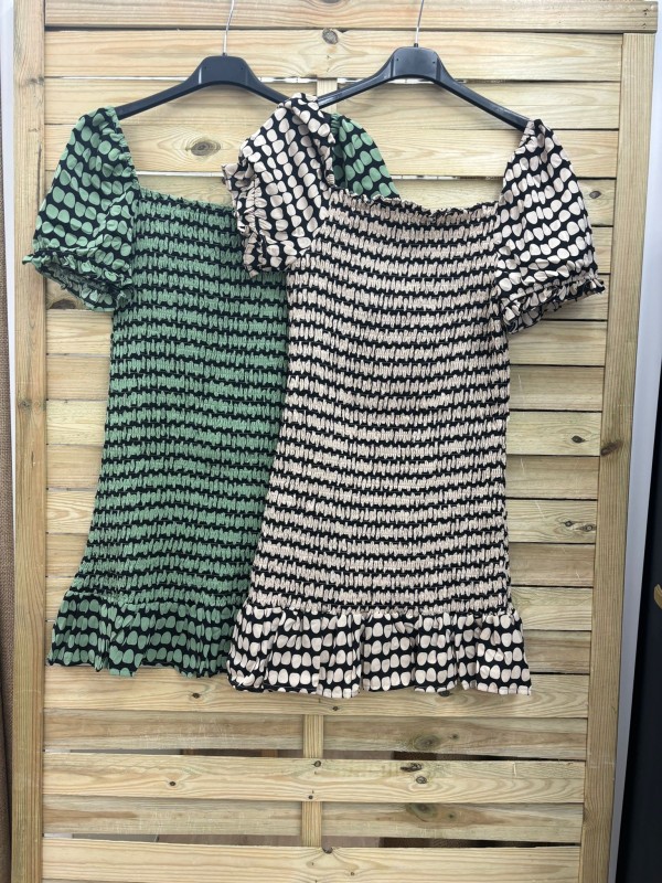 Vestido mini fruncido lunares