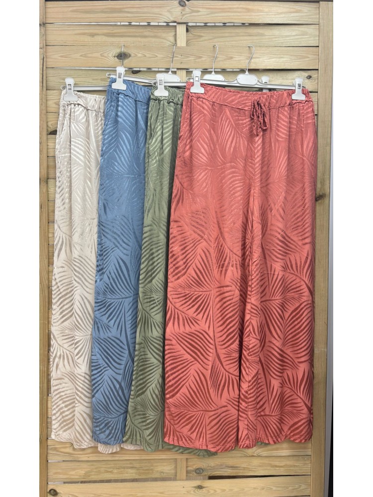 Pantalon recto de saten palmeras
