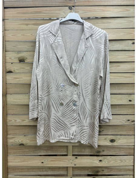 Chaqueta cruzada de saten palmeras