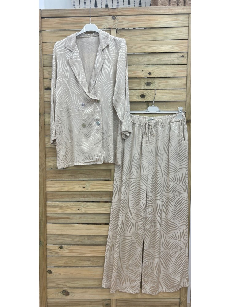 Chaqueta cruzada de saten palmeras