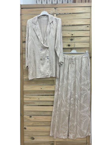 Chaqueta cruzada de saten palmeras