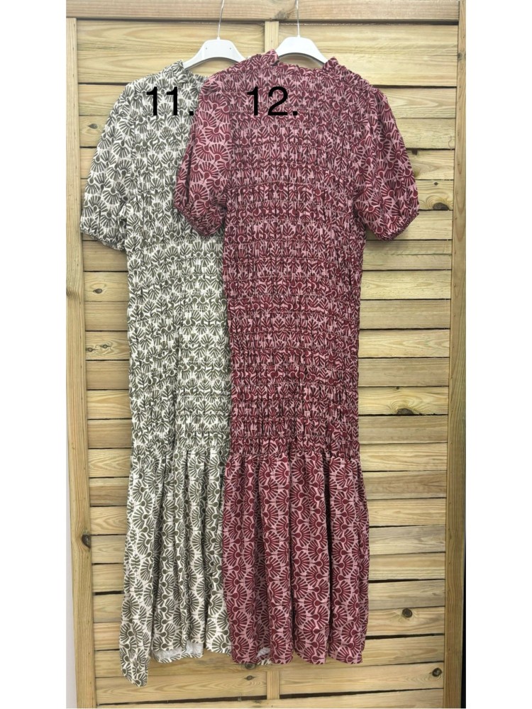 Vestido largo fruncido estampado