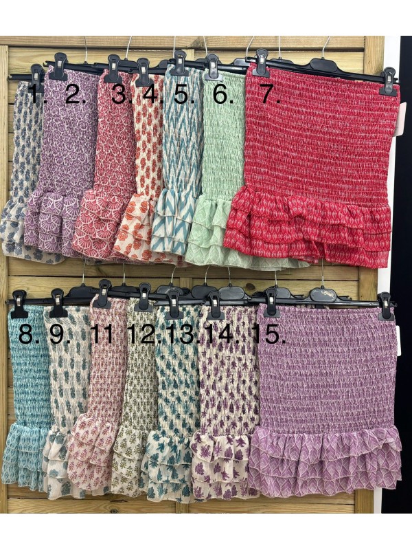 Falda mini fruncida estampada brillo