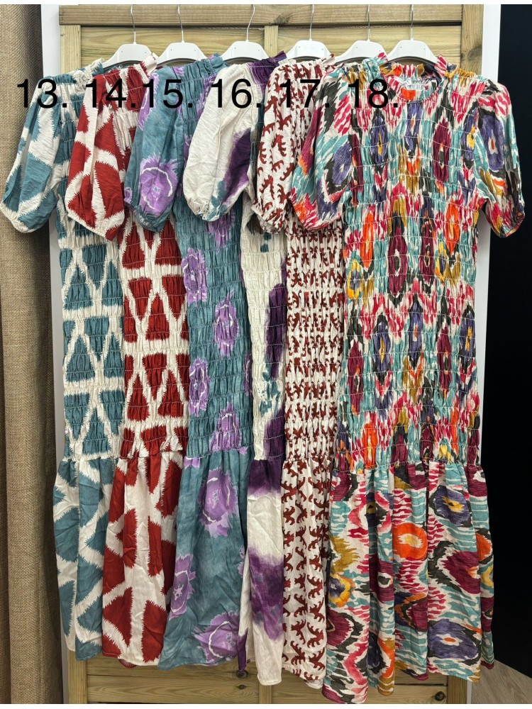 Vestido largo fruncido estampado