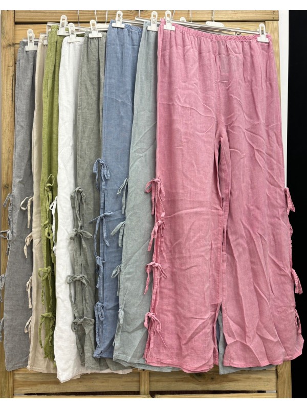 Pantalon de lino con lazos laterales