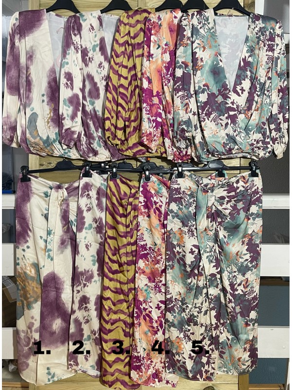 Conjunto de blusa y falda con nudo