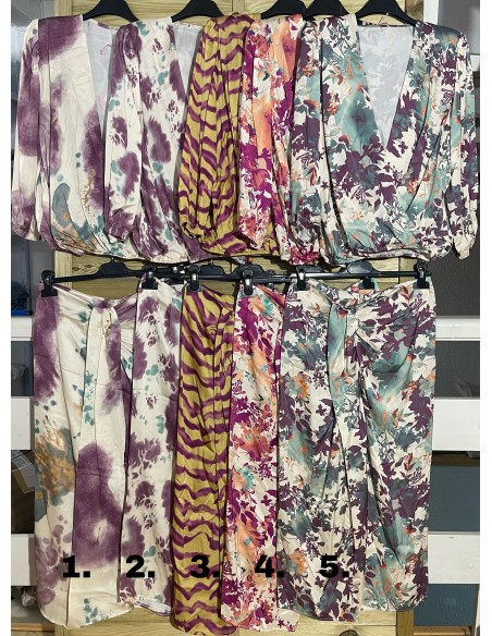 Conjunto de blusa y falda con nudo