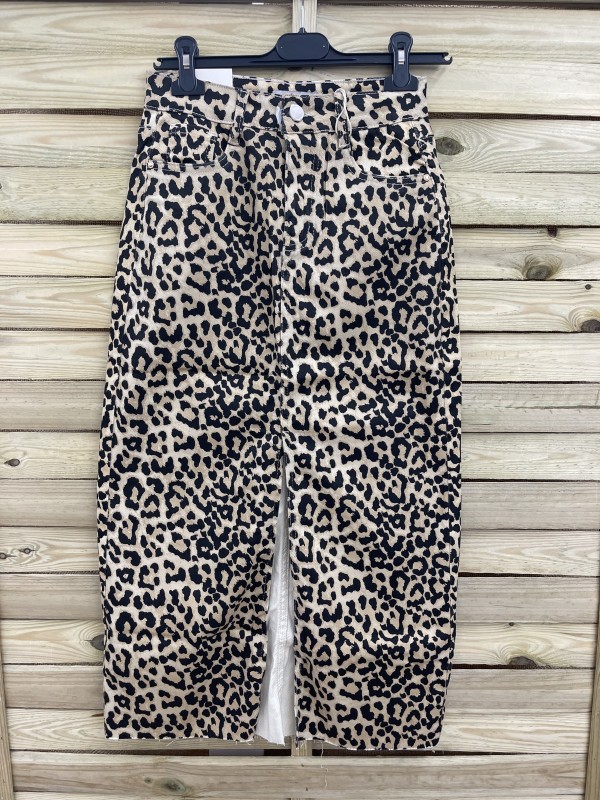 Falda vaquera midi leopardo