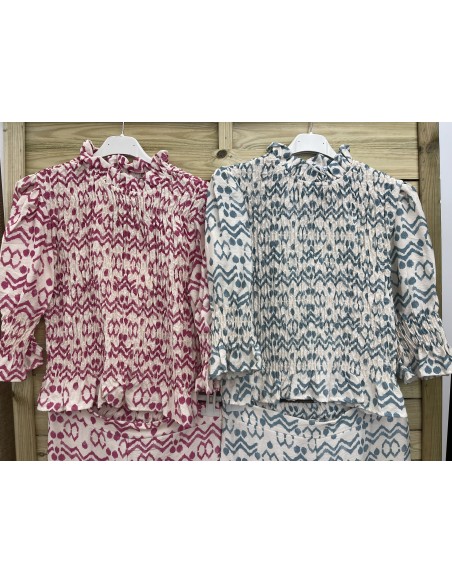 Camisa fruncida estampado geometrico