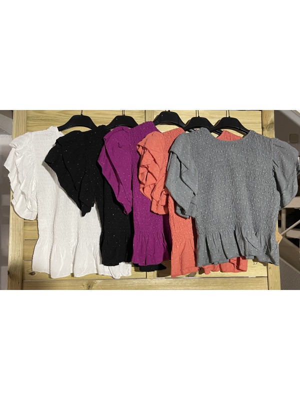 Camisa fruncida hilitos dorados