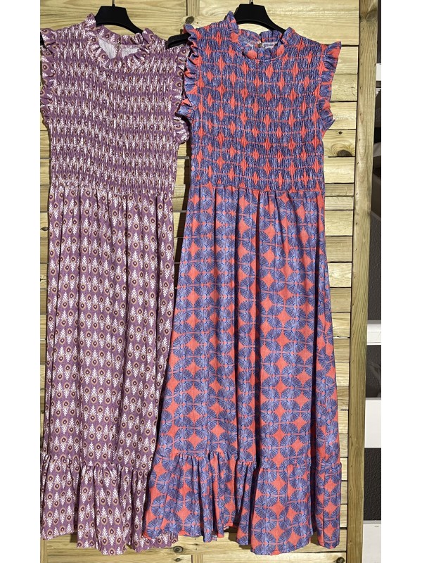 Vestido estampado largo de sisa fruncido