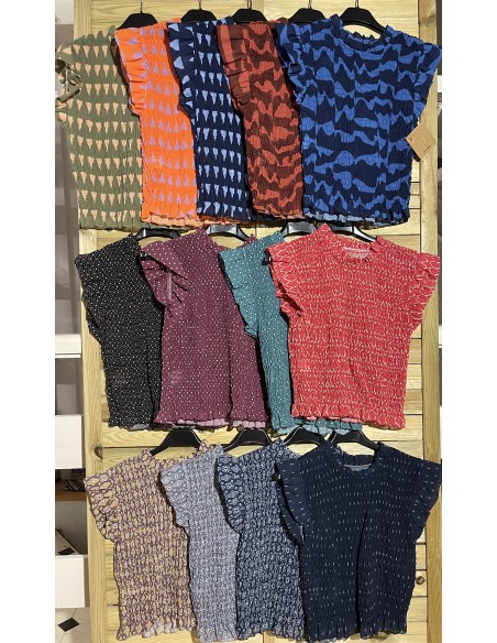 Camisa estampada fruncida de sisa con vuelo