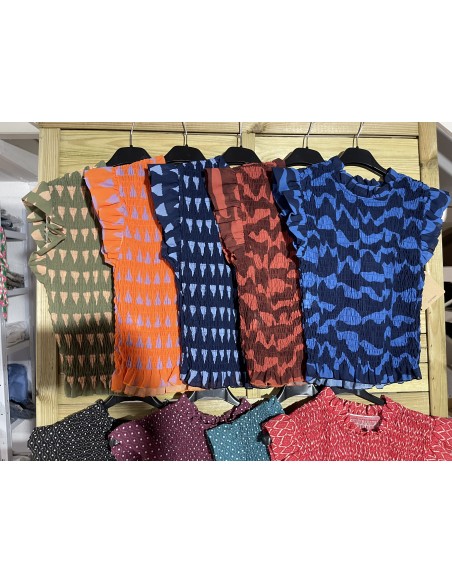 Camisa estampada fruncida de sisa con vuelo