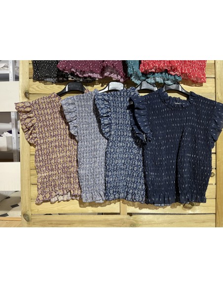 Camisa estampada fruncida de sisa con vuelo