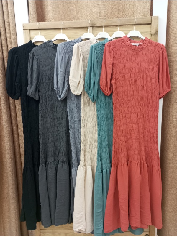 vestido largo fruncido manga francesa