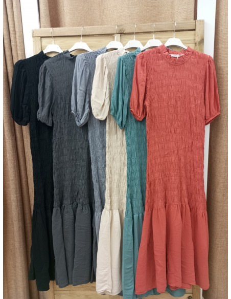 vestido largo fruncido manga francesa