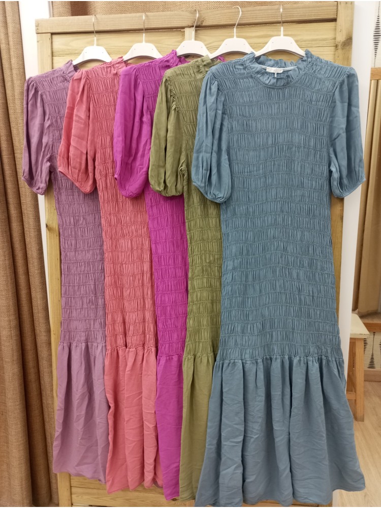 vestido largo fruncido manga francesa