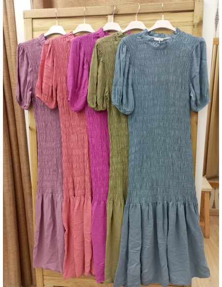 vestido largo fruncido manga francesa