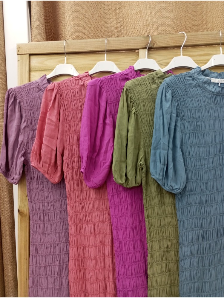 vestido largo fruncido manga francesa