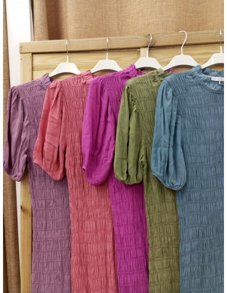 vestido largo fruncido manga francesa